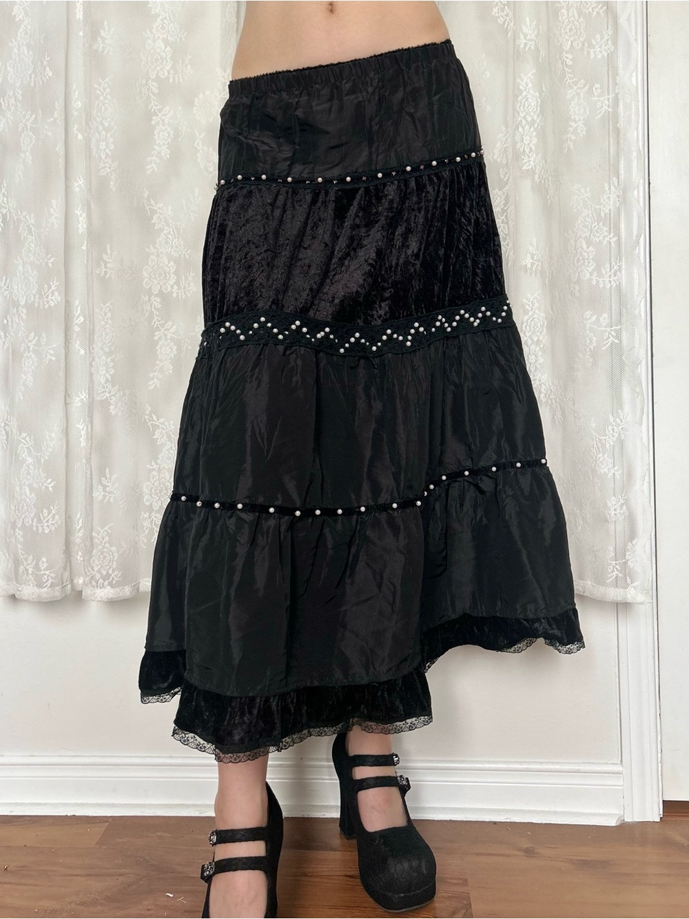 Vintage Vamp Whimsygoth Black Maxi Skirt